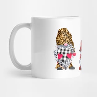 Three Gnomes  Holding Hearts Leopard Print Buffalo Plaid Valentines Day Shirt Mug